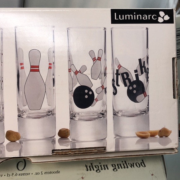 Bowling shot glasses different print on each glass new in original box set of 6 - Picture 10 of 11